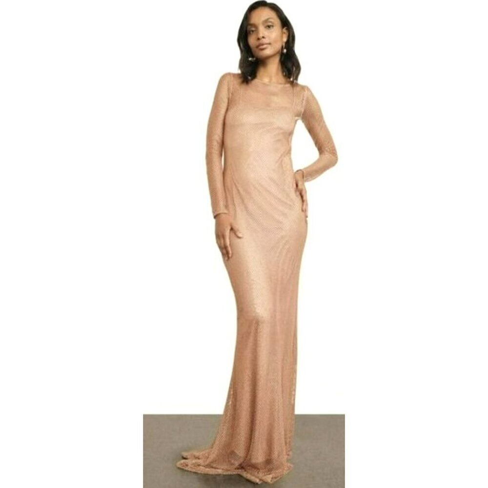 Donna Karan $550 Crystal Embellished Mesh Long Sleeve Slip Dress Sz 16 NWT